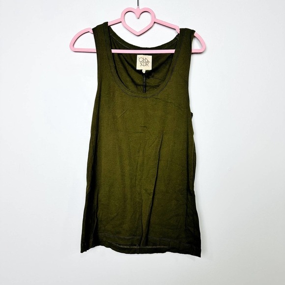 Chaser NWT Baby Rib Scoop Neck Cap Sleeve Muscle Tank Top Military Size Medium - Picture 1 of 5
